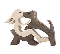 BOBO BIRD Wooden Dog Cat Family Statue, Handmade Wood Decoration Cute Puppy Kitty and People Statue Sculpture Ornament Collectible Figurine Craft Arts for Home Office Living Room (Women+Dog(S))