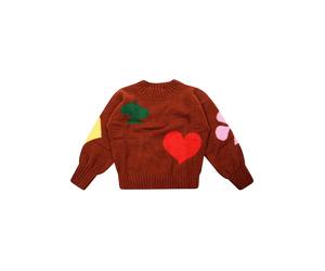 Bobo Choses heart-intarsia sweater - Brown 6-7-8-9-10-11-12-13