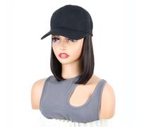 Bobo Hat Wig Black Baseball Cap Synthetic 8Inch Short Hair Extension Heat-Resistant Adjustable Hairpiece for Women (4)