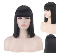 BoBo head blue green gray rice white black red pink Qi bangs anime cos nightclub female shoulder-length wave straight short wig color: 714-1 black
