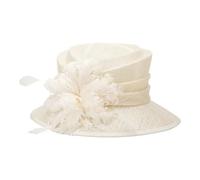 BoBoBn Elegant Female Sinamay Bowler Hat with Flower Feather for Women Perfect for Wedding Cocktail Tea Party Kentucky Visor(Cream Colour)