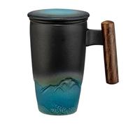 BoBoBn Large Ceramic Creative Mug Set Handmade Ceramic Coffee/Tea Mug Set Large Ceramic Strainer Creative Retro Mug Traditional Tea Cup Pottery Mug Business Gift Set(Green)