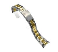 BoBoHome 3-Bead Stainless Steel Watch Strap Curved End Folding Buckle Replacement Watch Accessory for Rolex Air-King Datejust Series-Silver Gold 19MM