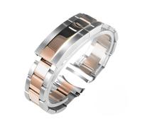 BoBoHome 316L Stainless Steel Replacement Watch Strap Folding Metal Men's Watch Band for Rolex GMT Yacht Master-Silver Rose Gold 20mm
