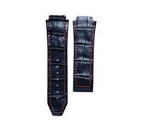 BoBoHome Durable Genuine Leather Silicone Watch Band Tear-Resistant Skin-Friendly Elastic Watch Strap for HUB-LOT B-I-G B-A-N-G Fu-sion Series-Black + Red