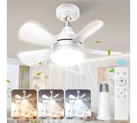 BOBOPAI Small Socket Ceiling Fan with Light and Remote Control, E27 Detachable Silent Fan with Extension Rod,3000K-6000K, 3 Speeds, Adjustable Brightness,Timer, Ø46cm, White (Without Lamp Holder)