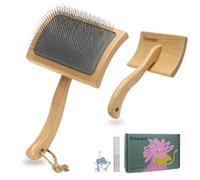 Bobopal Dog Slicker Brush,Dog Brush for Shedding,Grooming Brush for Large Dogs,Ergonomic Handle Grooming Like Professional,Dog Brush for Long Haired Dogs & Remove Tangles & Mats,Beech Wood