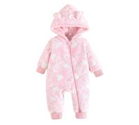 BOBORA Baby Girls Boys Winter Romper with Bear Ears Cute Hooded Long Sleeve Jumpsuit with Heart Pattern Snug Bodysuit Outfit