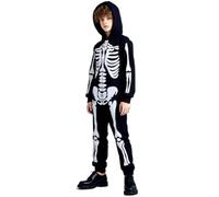 BOBORA Boys Girls Halloween Skeleton Jumpsuit Glow in the Dark Skeleton Hooded Costume Unisex Zipper Romper Scary Skeletons Cosplay Party Holiday Onesie 11-14 Years Black