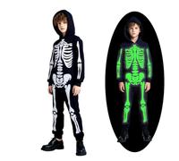 BOBORA Boys Girls Halloween Skeleton Jumpsuit Glow in the Dark Skeleton Hooded Costume Unisex Zipper Romper Scary Skeletons Cosplay Party Holiday Onesie 8-10 Years