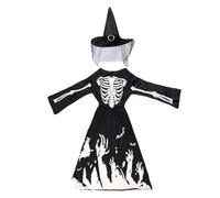 BOBORA Girls Halloween Witch Costume Glow in the Dark Skeleton Cloak Outfit Girls' Party Halloween Cosplay Costumes Spooky Skeleton Witch Cloak+Hat Set 6-8 Years