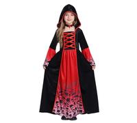 BOBORA Girls Royal Vampire Costume Victorian Gothic Hooded Dress Robe Cloak Kids Cosplay Party Halloween Costumes Witch Outfit Long Sleeve Classic Vampire Dresses