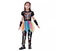 BOBORA Girls Sugar Skull Dresses Kids Day Of The Dead Jumpsuit Halloween Fancy Dress Costume Sugar Skull Dress Up Outfit Party Cosplay Performance Costumes 4-5 Years