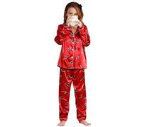 BOBORA Mommy and Me Matching Christmas Pajamas Sets Satin Button-Down Pjs Long Sleeve Silk Xmas Nightwear Outfits Red