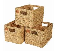 Bobovie Bobo-Bsk-Osize-2 Large Water Hyacinth Wicker Storage Baskets, 36 x 26 x 22 cm - Great Storage Solution for Shelving and Pantry, Set of 3
