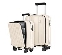 BOBOYM Luggage Sets 2 Piece Front Opening PC Hardside Suitcase with Spinner Wheel TSA Luggage, White, M