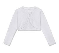 BOBOYOYO Girls Bolero Shrug 100% Cotton Knitted Cardigan Kids Long Sleeve Chlidren Dress Cover Up White