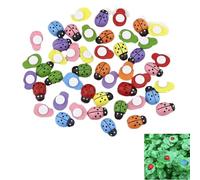 BOBOZHONG 100 Pieces Wooden Ladybird Lucky Charms Ladybugs Colourful Ladybug Lucky Beetle Stickers Ladybug Decoration 9 x 12 mm for DIY Craft Decoration