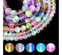 BOBOZHONG 108Pcs Matte Aurora Crystal Glass Beads, 8MM/6MM Mixed Color Round Glitter Moonstone Beads, Refractive Shiny Loose Spacer Bead for Bracelet Jewelry Making, DIY Crafts Supplies