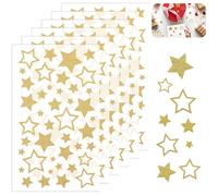 BOBOZHONG 6 Sheets Glitter Gold Star Stickers | Self-Adhesive Hollow & Solid Stars (0.35-1.6 Inch) | Shiny Reward Labels for Crafts, Christmas Gifts, Car Decals | 252 PVC Stickers, Strong Adhesive