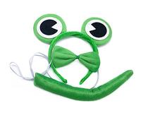 BOBOZHONG Animal Ears Bow Tail Set,Animal Costume Set Fancy dress set print animal ears with a tail and matching bow Carnival Party Decoration Costume Accessory(Frog Costume)