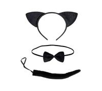 BOBOZHONG Animal Ears Bow Tail Set,Fancy dress set print animal ears with a tail and matching bow Carnival Party Decoration Costume Accessory(Black Cat)