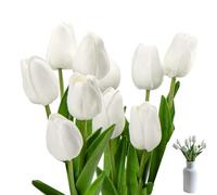 BOBOZHONG Artificial Tulips,10 pcs Fake Tulips,Real Touch Artificial Flowers,Faux Flowers in Vase White Fake Tulip,for Wedding Bouquet,Home decor,Birthday Parties and Garden Decorations,Graves