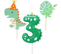 BOBOZHONG Birthday Candles,Dinosaur Number Candles with Dino Cake Topper,Number 3 Candle,Dino Candle,HappyBirthday Candle,for Dinosaur Theme Birthday Party,Green Theme Party,Bakery Decoration