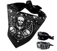 BOBOZHONG Black Bandana Skull Scarf - Double-Sided Cotton Pirate Head Wrap for Men & Women, 55x55cm Novelty Neckkerchief, Halloween Costume Accessory, Unisex Breathable Headscarf