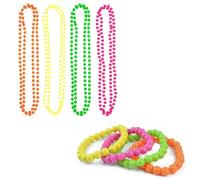 BOBOZHONG Neon Beads Necklaces & Bracelets, 8pcs Multi Color Neon Party Accessories, Mardi Gras Jewelry Set for Women, Retro 80s Fashion Lovers