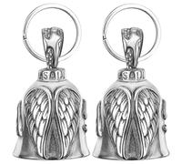 BOBOZHONG Pack of 2 Stainless Steel Motorcycle GuardianBells - Lucky Charm Keyring for Biker Accessories, Durable Riding Spirit Bell for Good Luck, Mechanical Protection (Silver)
