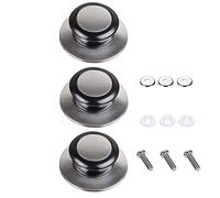 BOBOZHONG Pot Lid Knobs, 3 Pieces Replacement Saucepan Lid Knobs, Round, Black+Silver, Stainless Steel, Screw Top, Heat Resistant, Universal Home Kitchen Cookware Cover Pan Parts Set with Screws