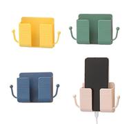 BOBOZHONG Wall Mounted Phone Holder,4 Pack ABS Wall-Mounted Mobile Phone Holder with Hook 3M Adhesive Remote Control Multipurpose Storage Box for Bedroom Kitchen Bathroom Office