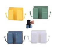 BOBOZHONG Wall Mounted Phone Holder,4 Pcs Self Adhesive Charging Stand Holders Remote Control Organiser ABS Wall-Mounted Mobile Phone Holder with Hook for Waterproof Shower Bedroom Office