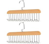 BOBOZHONG Wooden Belt Hanger for Closet, 2 Pack with 8 Hooks, Anti Slip, Polished Brown Finish