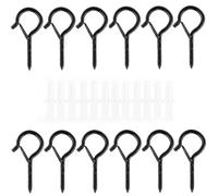 BOBPPOP 12 Pcs Black Q Hanger Hooks, Screw in Hooks with Safety Buckle for Outdoor Christmas String Lights, Fence, Ceiling, Wood Wall Hanging Fairy Lights, Plants, Bird Feeders, Cups