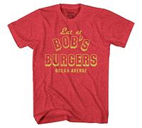 Bob's Burgers Eat at Ocean Ave Adult T-Shirt, Heather Red, Medium