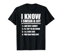 Bob's Fun Tees I KNOW I SWEAR A LOT Unisex-Adults Black Cotton Classic Fit Crew Neck Short Sleeve Letter Print T-Shirt Small