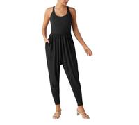 Bobuco Jumpsuits for Women Backless Twisted U Neck Side Pocket Harem Casual Yoga Gym Workout Jumper One Piece Outfits, Black, S