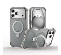 BOBULIER Magnetic Case for iPhone 15 Pro Case with Ring Stand [Military Grade Drop Tested], Soft Edge Compatible with MagSafe, Shockproof Translucent Slim Hard Back, Gray