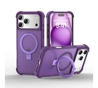 BOBULIER Magnetic Case for iPhone 15 Pro Case with Ring Stand [Military Grade Drop Tested], Soft Edge Compatible with MagSafe, Shockproof Translucent Slim Hard Back, Purple