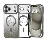 BOBULIER Magnetic Glitter Case for iPhone 17 Air, Luxury Plating Love Heart Clear Case Compatible with MagSafe, Slim Shockproof Anti-Scratch Full Protection Phone Cover for Women Girls - Black