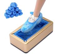 BOBVB Automatic Shoe Cover Dispenser, Smart Overshoes Dispenser with 100 Disposable Plastic Overshoes Carpet, Portable Protector Dispenser Machine Easy Use (Gold)