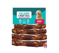 Bobzo 4 Pack Large Collagen Dog Chews 25cm - Long Lasting Beef Flavour Chewy Rolls, Durable Dog Bones for Aggressive Chewers, Healthy Training Treats & Boredom Breaker for Medium & Large Breeds