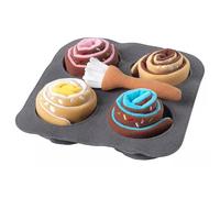 Bobzo Kids Pretend Play Bakery Set, 6 Piece Soft Cinnamon Bun Roll Set with Baking Tray & Brush, Plush Toy Food for Play Kitchen, Montessori Role Play Cooking Toy for Toddlers Age 3+