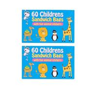 Bobzo - Kids Sandwich Bags (2 Packs of 60) 120 - BPA-Free Transparent Lunch Bags with Fun Stickers for School & Work - Eco-Friendly & Stylish