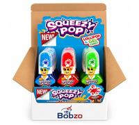 Bobzo Squeezy Pop Lollipop & Gel Candy (Pack of 12) - Assorted Fruit Flavoured Liquid Candy with Lollipop, Squeeze Candy, Sweet Treats for Kids, Party Bags & Gifts