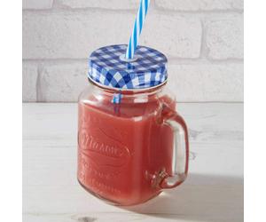 Bocal Embossed Mason with Blue Gingham Lid | Square Jar Mug