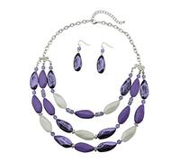 Bocar 3 Layer Beads Statement Necklace Earring for Women Jewelry Set (NK-10077-purple)