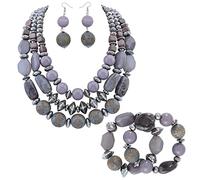 BOCAR 3 Layer Chunky Statement Beaded Necklace Set with Earrings Fashion Multi Layer Women Collar Necklace Standard Acrylic Wood No Gemstone